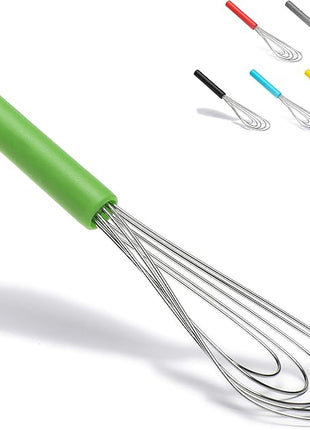 Flat Whisk Silicone Handle Non Slip 10" - 5 Wires Whisk with 10 Heads for Kitchen Cooking by Jell-Cell (Green)