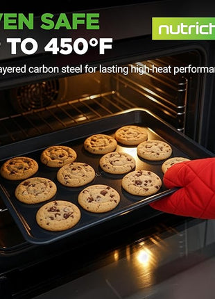 NutriChef 2-Piece Baking Sheet Non Stick - Premium Carbon Steel Cookie Sheets for Baking - Large and Medium Baking Trays for Oven - Blue Diamond