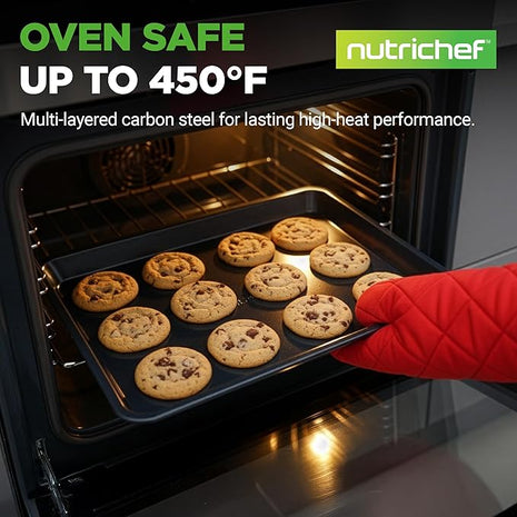 NutriChef 2-Piece Baking Sheet Non Stick - Premium Carbon Steel Cookie Sheets for Baking - Large and Medium Baking Trays for Oven - Blue Diamond