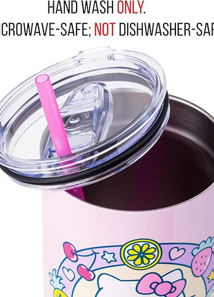 Silver Buffalo Sanrio Hello Kitty Summer Kawaii Fruits Stainless Steel Tumbler with Handle, Fits in Standard Cup Holder, 40 Ounces