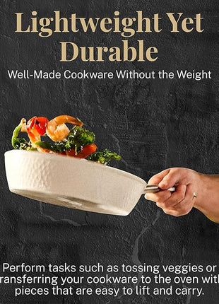 Gotham Steel Hammered 15Pcs Ceramic Cookware Set Nonstick, Induction Pots and Pans Set Non Stick with Bakeware Set & Steamer for Cooking, Non Toxic PFOA PFOS Free, Oven & Dishwasher Safe, Cream White