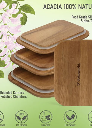 Natural Acacia Lids Set for Food Storage Glass Containers (4pcs) - Lids are compatible with all Glass Food Storage Containers Sets