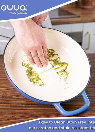 Cast Iron Dutch Oven with Lid – Non Stick Shallow Dutch Oven Pot, Oven Safe up to 500° F – Sturdy Cooking Pot – Enamelled Stockpot Cookware – Dark Blue, 3.7-Quart, 30cm – by Nuovva