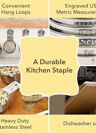 Simply Gourmet Measuring Cups and Spoons Set of 12 – Stainless Steel Kitchen Gadgets – Stackable Design with Long Handle Spoons – Fits in Jars – Cooking & Baking Measuring Set for Dry & Liquid