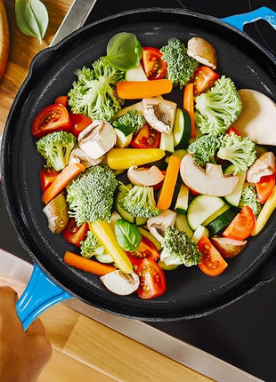 Bruntmor 12'' Blue Pre-seasoned Cast Iron Frying Pan, 12 Inch Oven Safe Skillet, Grill Pan Set, Nonstick Cookware And Bakeware For Casserole Dish