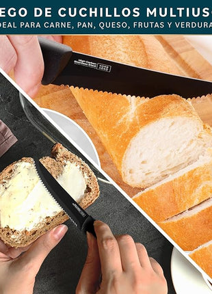 Home Hero Steak Knives Set of 12 - High-Carbon Stainless Steel Blades - Razor-Sharp Serrated Knives - Black Ergonomic Handles - 12 Pcs, Black