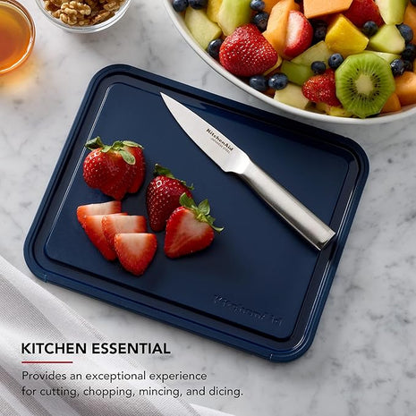KitchenAid Classic Plastic Cutting Board with Perimeter Trench and Non Slip Edges, Dishwasher Safe, 8 x 10 inch, Ink Blue