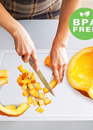 Neoflam 2 Piece Plastic Cutting Board Set, Microban Protection, Stain & Odor Free, Extra Large, BPA Free, Juice Groove, Non Slip, Dishwasher Safe, Easy Grip Handle, White Green