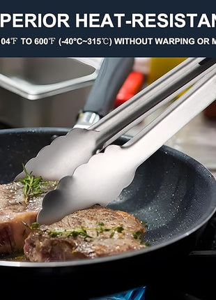 Anaeat 3 Pack 7" Mini Stainless Steel Locking Tongs - Sturdy Coiled Spring Kitchen Food Tong with Non-Slip Silicone Tips and Grip for Serving, Cooking, Baking and BBQ - Heat Resistant Metal Tongs