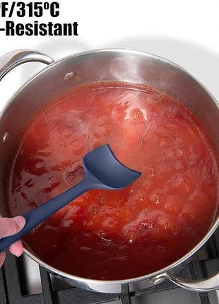 Heat Resistant Silicone Spoon Spatula, Doosu 600°F High Temp Flexible Cooking Spoons Kitchen Rubber Spoonula Scratch-Proof for Mixing Stirring Scraping Serving Non-Stick Cookware (11.4in, Navy Blue)