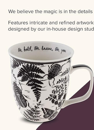 Karma Gifts 16 oz Black and White Boho Mug Beetle - Cute Coffee and Tea Mug - Ceramic Coffee Mugs for Women and Men