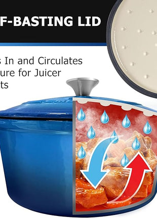 MUELLER HOME 4.5 QT Enameled Cast Iron Dutch Oven, Heavy-Duty Casserole Dish and Braiser Pan with Lid and Stainless Knob, Oven-Safe up to 500° F & Across All Cooktops, Aqua Blue