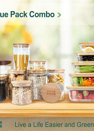 Urban Green Glass Food Storage Containers, XXLarge Size, 76oz/2260ml, 2 Pack - Bamboo Lids, Microwave & Freezer Safe, Meal Prep & Pantry Organization