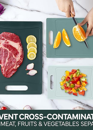 COOK WITH COLOR Non-Slip Cutting Board Set – Kitchen Essentials with Easy Grip Handle for Meat, Veggies, and Fruits, 3 Cutting Boards, Teal