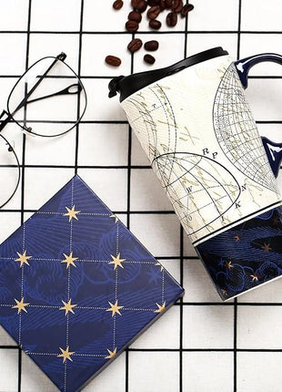 Topadorn Ceramic Travel Mug and Coffee Cup 17 oz. with Handle and Color Box,Starstruck