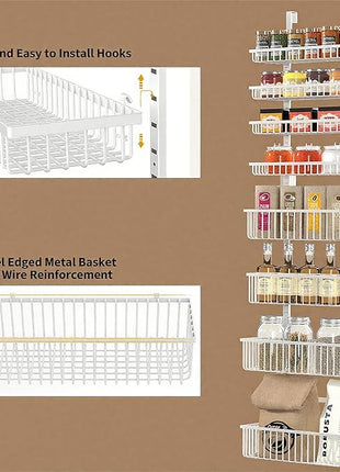 Moforoco White Over The Door Pantry Organizer, Pantry Organization and Storage, Metal Hanging Spice Rack Shelves Door, Seasoning Shelves, Laundry Room Organization, House and Kitchen Essentials