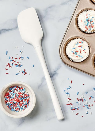 Tovolo White Flex-Core All Silicone Spatula, Tapered Silicone Edge for Scraping, Ergonomic Handle, Heat-Resistant Rubber Spatula, BPA-Free & Dishwasher Safe Baking Tool & Kitchen Utensil