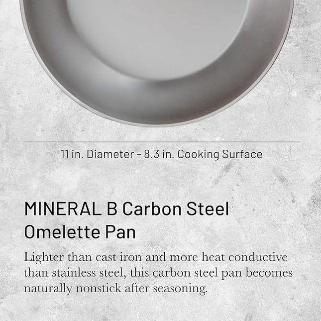 De Buyer MINERAL B Carbon Steel Omelette Pan - 11” Diameter, 8.3” Cooking Surface - PFAS, PFOA & PFOS Free - Made in France