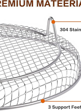 7.8" Air Fryer Accessories, 3 Stackable Racks for Instant Vortex, Nuwave Air Fryer, Ninja Foodi Grill, Multi-Layer 304 Stainless Steel Grill Rack, Fits 5.8 QT Air Fryer Oven