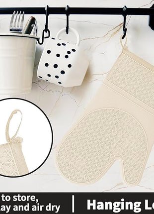 Hovico Silicone Oven Mitts, Heat Resistant 500F Kitchen Mitts 2PCS, 11.6" BPA-Free Soft Baking Gloves, Non-Slip Grip Oven Gloves with Soft Cotton Lining for Kitchen Cooking Baking BBQ - Milkshake