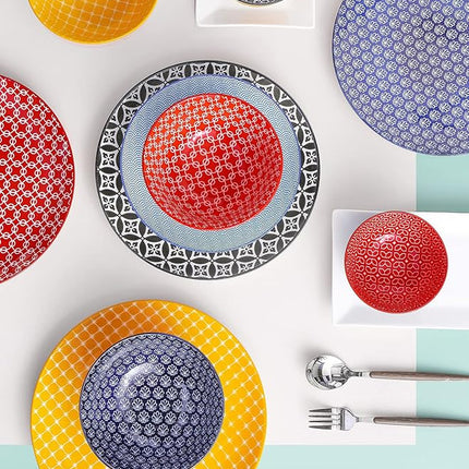 DOWAN 10" Colorful Dinner Plates Set of 6, Ceramic Dessert Plates Set for Salad, Pasta, Steak - Appetizer Plates, Dining Serving Plates for Parties, Restaurant - Dishwasher & Microwave Safe - Gifts