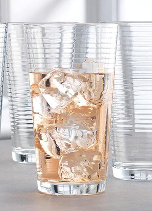 Drinking Glasses - Set of 8 Glass Cups, 4 Highball Glasses (17oz) 4 Rocks Glasses (13oz) Ribbed Glasses for Mixed Drinks, Water, Juice, beer, Wine, Excellent Gift!