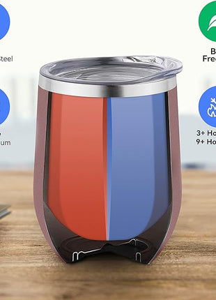 DOMICARE Stainless Steel Wine Tumbler Bulk with Lid, Personalized Rose Gold Insulated Tumblers Set, 12oz Travel Coffee Cups Pack of 1
