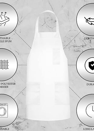 GREEN LIFESTYLE 120 Pack Chef Apron with Pockets – Grilling Aprons for Men, Waterproof Cooking Apron for BBQ, Work or Restaurant Use, Kitchen Aprons for Women with Pockets – White