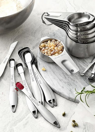 Spring Chef Stainless Steel Measuring Cups & Spoons Set of 20 with Leveler, Nesting 7 Metal Measuring Cups & 13 Spoons for Dry & Liquid Ingredients, Dishwasher Safe Kitchen Tools for Cooking & Baking