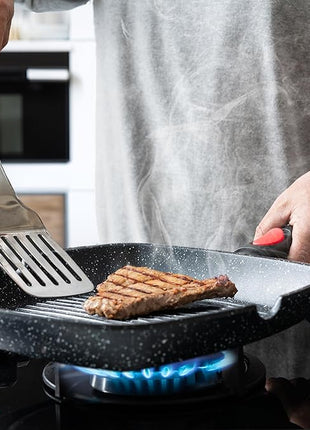 Moss & Stone Square Grill Pan for Indoor Cooking, 11-Inch Nonstick Griddle Skillet with Removable Handle, RV Die-Cast Aluminum Stove Top Grill Pan for Meats & Vegetables, Detachable Handle