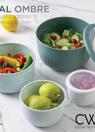 COOK WITH COLOR Prep Bowls with Lids- Wide and Deep Nesting Plastic Small Mixing Bowl Set with Lids, 12 Piece Set - Deep Bowls, Teal