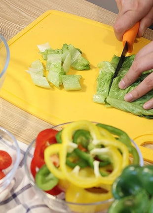 Liflicon Thick Silicone Cutting Board 12.6'' x 9.1'' Juice Grooves Easy Grip Handle Dishwasher Safe-Yellow