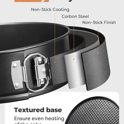 Kootek Cake Pan Set of 3, Nonstick Springform Pans with Removable Bottom, 4, 7, 9 Inch Round Cheesecake Baking Pans with 50 Pcs Parchment Paper Liners