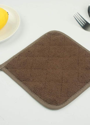 100% Cotton Kitchen Everyday Basic Terry Pot Holder Heat Resistant Coaster Potholder for Cooking and Baking Set of 5 Brown