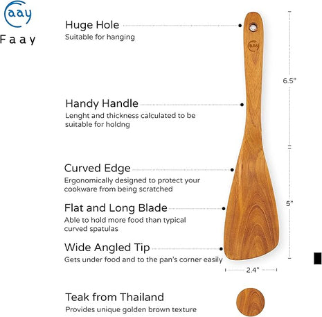 FAAY 11.5 Inch Teak Wood Spatula/Turner for RIGHT Hand | Versatile Spatula, Durable, Healthy and High Moist Resistance for Non Stick Cookware