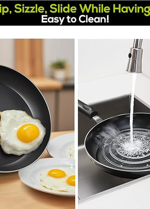 Utopia Kitchen Nonstick Cookware 3 Piece Omelette Pan Skillet Set, Nonstick Frying Pans with Induction Bottom, 8, 9.5 & 11 Inches Frying Pans with Bakelite Handles, PFOA Free, Grey