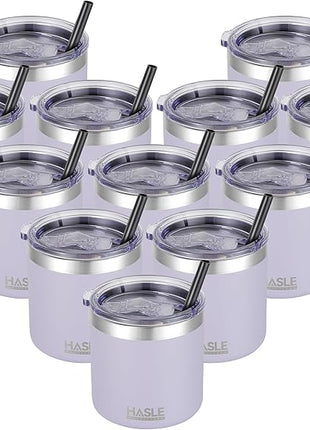 HASLE OUTFITTERS 10oz Insulated Tumblers with Lid and Straw,Stainless Steel Tumbler Travel Coffee Mug,Double Wall Reusable Tumbler Cup for Iced and Hot Drinks(Purple,12 Pack)