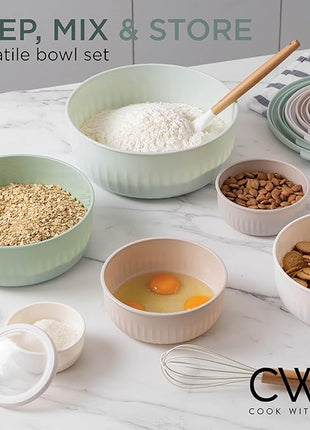 COOK WITH COLOR Prep Bowls with Lids- Wide and Deep Nesting Plastic Small Mixing Bowl Set with Lids, 12 Piece Set - Wide Bowls, Mint