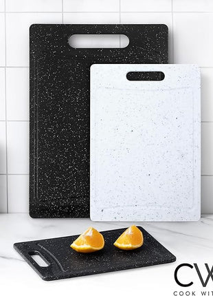 COOK WITH COLOR Non-Slip Cutting Board Set – Kitchen Essentials with Easy Grip Handle for Meat, Veggies, and Fruits, 3 Cutting Boards, Black/White
