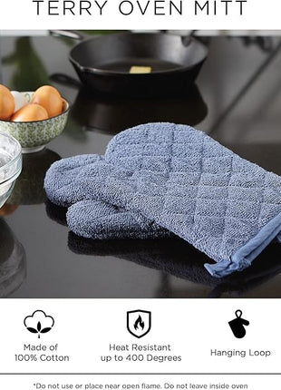 DII Basic Terry Collection 100% Cotton Quilted, Oven Mitt, French Blue, 2 Piece