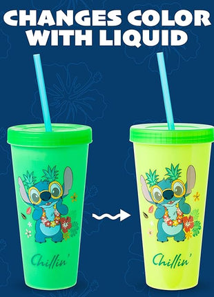 Silver Buffalo Disney Lilo and Stitch Tropical Poses 4 Pack Color Change Plastic Tumbler, 24 Ounces