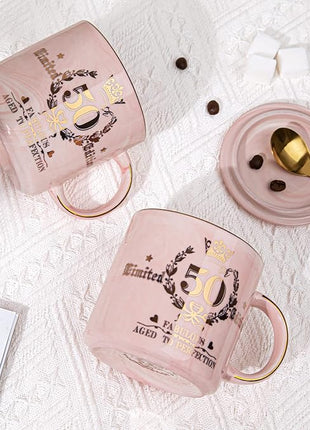 50th Birthday Gifts for Women Her, Fabulous 50 Aged to Perfection, 14oz Gold Pattern Coffee Mug, Cool Gifts Idea for Turning 50 Year old Mom, Wife, Daughter, Sister, Friends, Aunt, Nice Gift Boxed