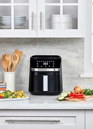 BLACK+DECKER Purifry 6QT Air Fryer, Timer with Auto Shut-off and Shake Reminder, Digital LED Touchscreen and 9 Presets, 1500w up to 400 F, Dishwasher Safe Parts