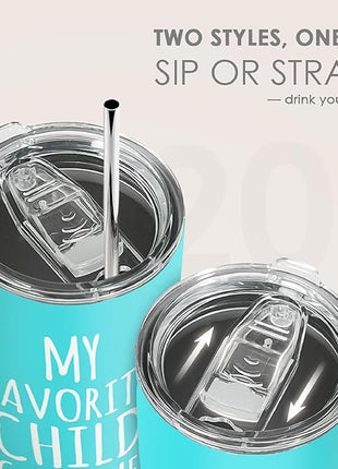 SANDJEST Mom Tumbler Gift for Mom from Son, Daughter - My Favorite Child Gave Me This Cup 20oz Insulated Travel Mug - Awesome Mother's Day, Birthday, Christmas Tumblers Gifts Idea for Moms