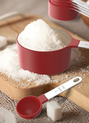 TILUCK Measuring Cups & Spoons Set, Stackable Cups and Spoons, Nesting Measure Cups with Stainless Steel Handle, Kitchen Gadgets for Cooking & Baking (Red)
