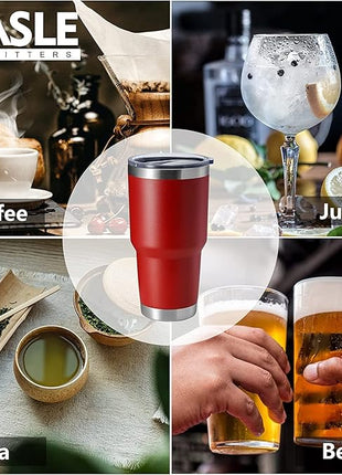 HASLE OUTFITTERS 30oz Stainless Steel Tumbler, Double Wall Vacuum Insulated Travel Mug Tumbler, Durable Insulated Coffee Mug, Gift Box Set (Red, 12)