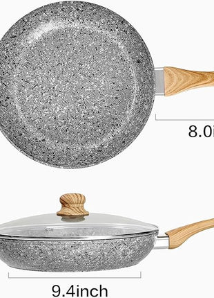 KOCH SYSTEME CS Nonstick Frying Pan with Lid, 12 Inch Grey Granite Frying Pan with Non-toxic Nonstick Coating, Aluminum Skillet with Heat-resistant Bakelite Handle, Induction Compatible, Oven Safe