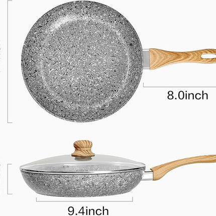 KOCH SYSTEME CS Nonstick Frying Pan with Lid, 12 Inch Grey Granite Frying Pan with Non-toxic Nonstick Coating, Aluminum Skillet with Heat-resistant Bakelite Handle, Induction Compatible, Oven Safe
