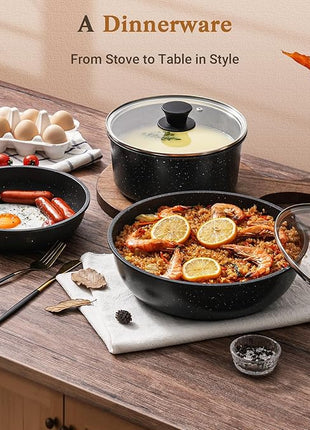 15Pcs Pots and Pans Set Non Stick, Cookware Sets with Detachable Handle, Nonstick RV Kitchen Cooking Tools Removable Handles, Oven Safe, Induction Fast, Stackable Induction Cookware,Black