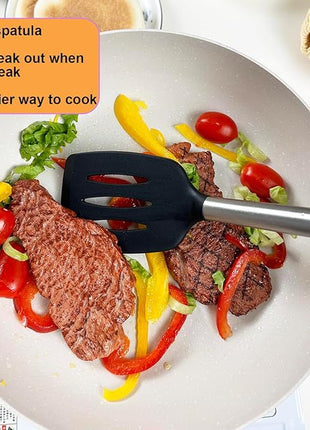 Spatula Set Silicone Heat Resistant for Nonstick Cookware Rubber Silicone Spatula Turner Fish, Large Nonstick Plastic Egg Wok Spatula for kitchen use Cooking Utensils Set